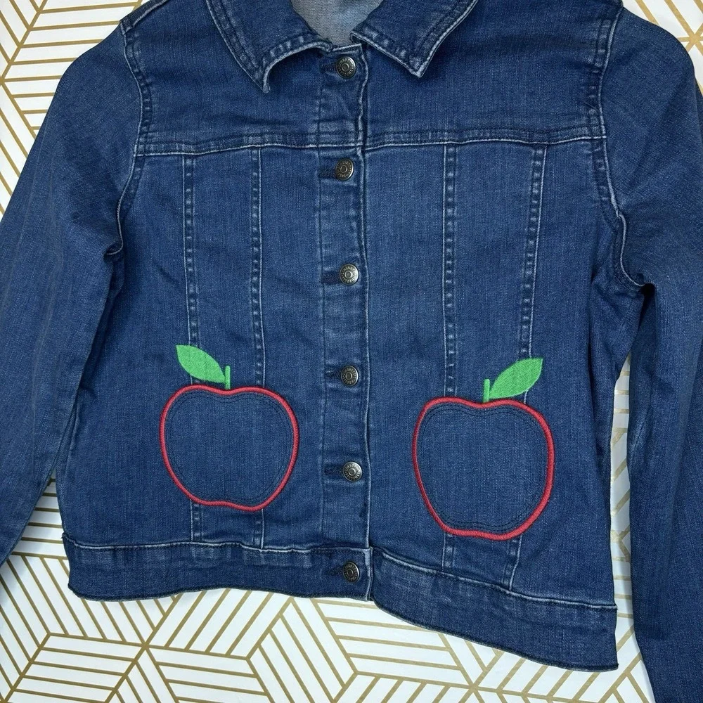 Gymboree Girls Denim Jean Jacket 12 HEAD OF THE CLASS Apples Embroidered Fall